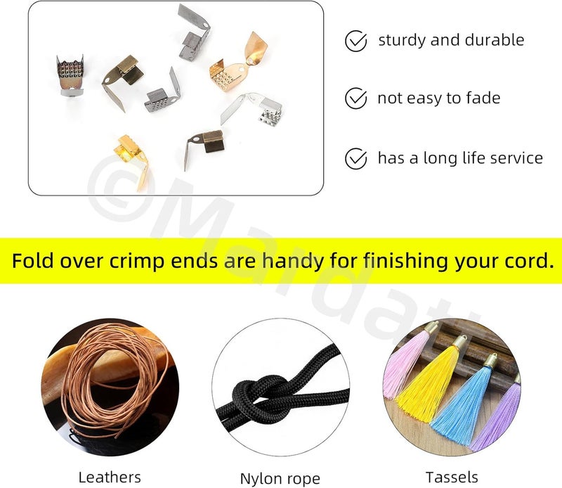 Mardatt 183PCS 8.5x14mm/12x16mm/15x17mm 4Colors Leather Rope Clip, Crimp End Tips Ribbon Ending Clasp Tips Jewelry Connector for Bracelet Necklace Jewelry DIY Craft Making - Image 4